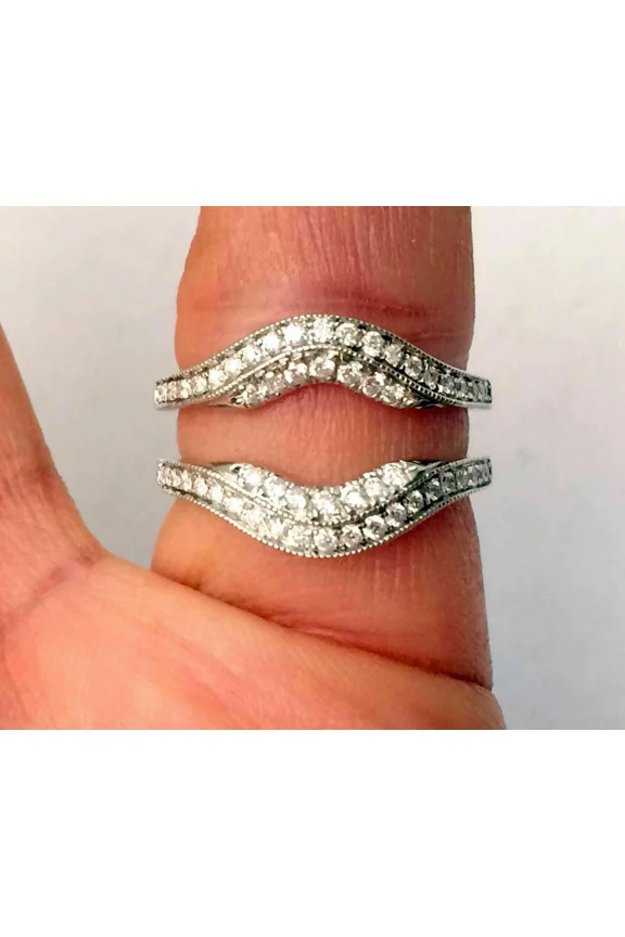 2 CT Round Cut White Moissanite Guard Ring Wrap Enhancer 14k White Gold Plated