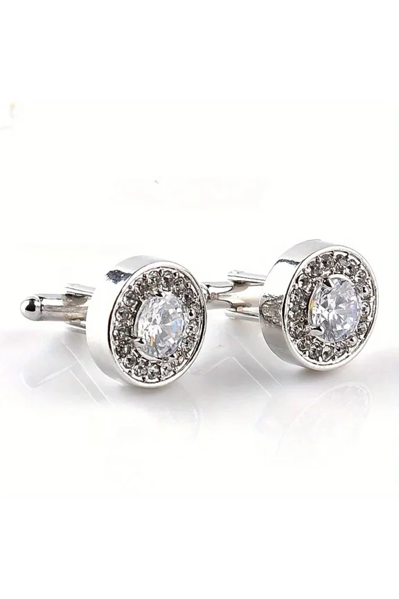 2 CT Round Cut White Moissanite Shirt Wedding Cufflinks 14K White Gold Plated