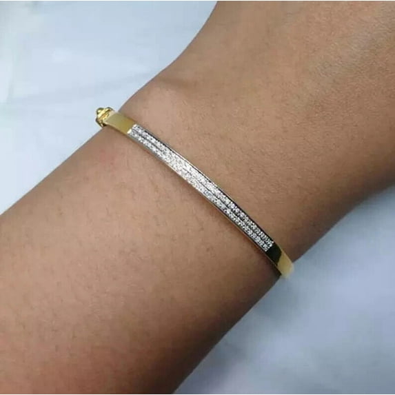 2 CT Round Cut White Moissanite Women's Bangle Bracelet 14K Yellow Gold Plated