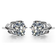 2 CT Round Diamond Six Prong Setting Stud Earrings, 14K White Gold