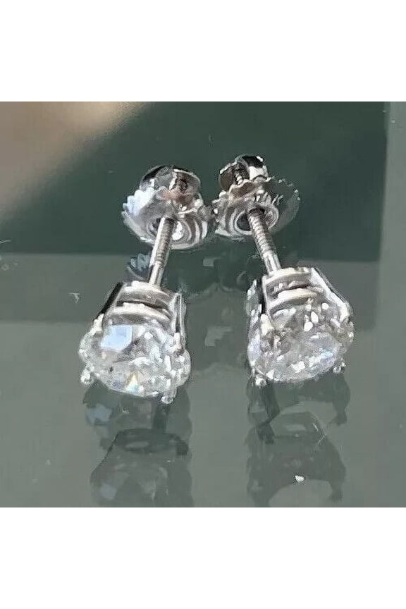 2 CT Round cut lab Created Diamond Womens Stud Earrings 14K White gold Plated