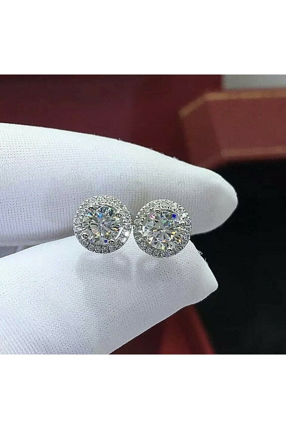 2 CT Round cut lab Created Diamond Womens Stud Earrings 14K White gold Plated