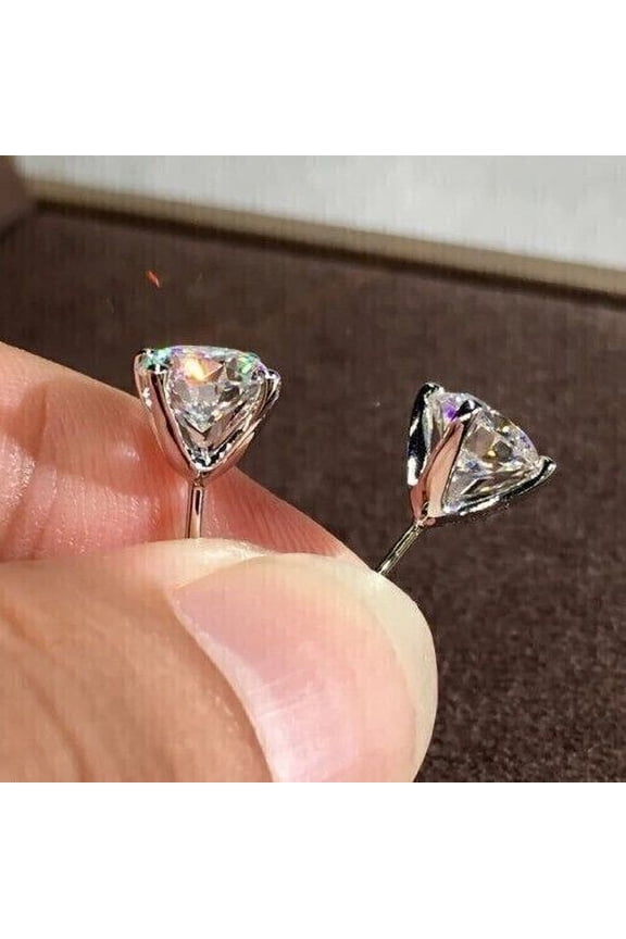 2 CT Round cut lab Created Diamond Womens Stud Earrings 14K White gold Plated
