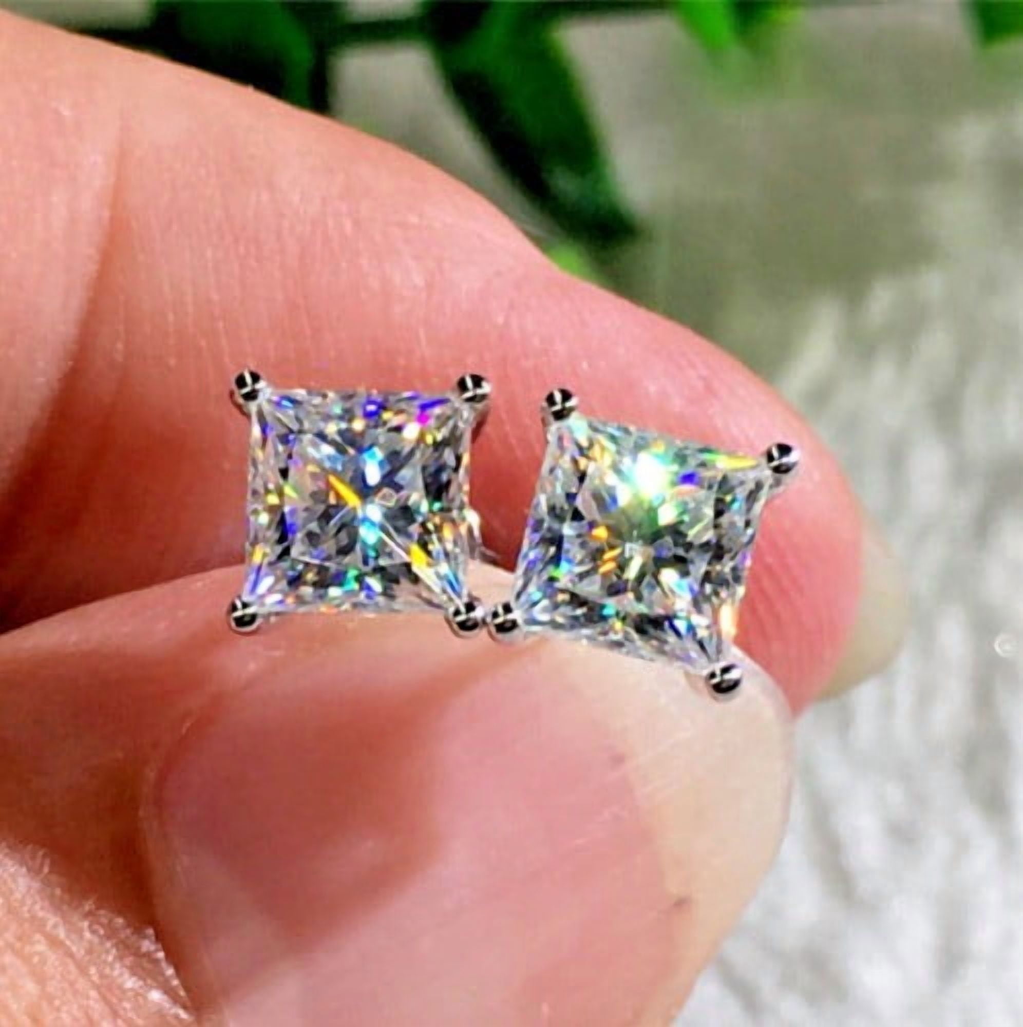 2 CT Simulated Diamond Stud Earrings, 6mm D/VVS1 CZ, 925 Sterling Silver, 14K White Gold Plated, Screw Back