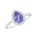 thumbnail image 1 of Rosec Jewels Natural Tanzanite and Diamond Ring, Teardrop Engagement Ring for Women, Tanzanite Vintage Ring, 925 Sterling Silver, US 4.00, 1 of 6