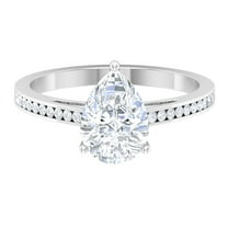 Rosec Jewels 2 CT Three Prong Set Solitaire Moissanite Ring with Channel Set Side Stones, 925 Sterling Silver, US 4.00