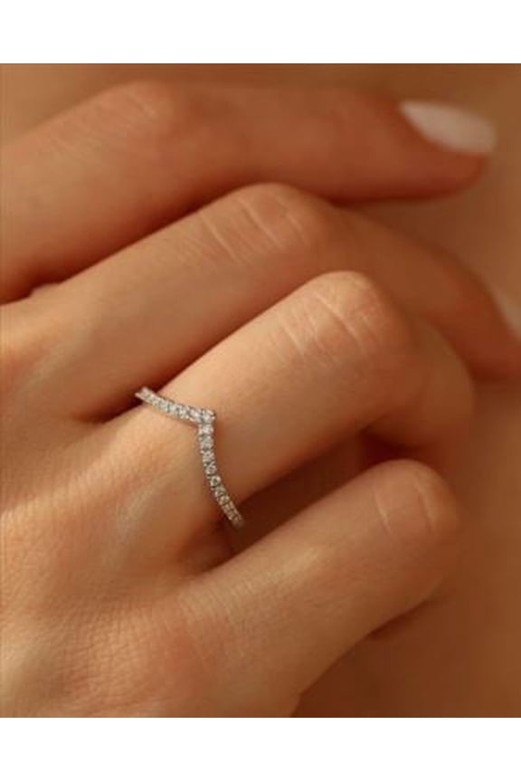 2 CT V Shape Ronud Cut Stone Moissanite Prong Setting Wedding Band in 925 Sterling Silver