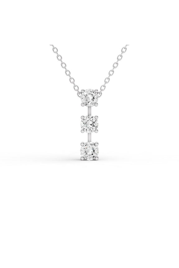 2 CTW Lab Grown Diamond Three Stone Bar Pendant in 10K White Gold