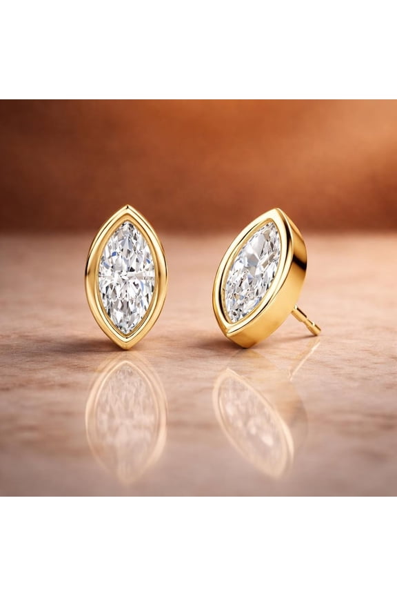 2 CTW Lab Grown Marquise Cut Diamond Stud Earrings | Bezel Setting