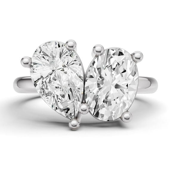 2 CTW Oval and Pear Cut Lab-Grown Diamond Two-Stone Ring in 14K White Gold, E-F Color, VS1-VS2 Clarity (Ring Size: 10)