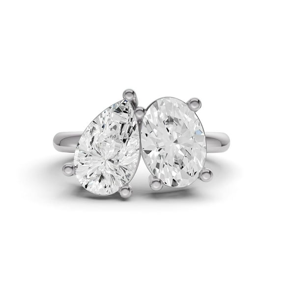 2 CTW Oval and Pear Cut Lab-Grown Diamond Two-Stone Ring in 14K White Gold (Ring Size: 4.5)