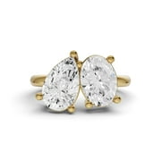 TIMELE$$ CLASSICS 2 CTW Oval and Pear Cut Lab-Grown Diamond Two-Stone Ring in 14K Yellow Gold (Ring Size: 4.5)