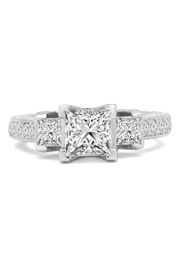 2 CTW Princess Diamond Vintage Three-Stone Engagement Ring in 14K White Gold - Size 7.5