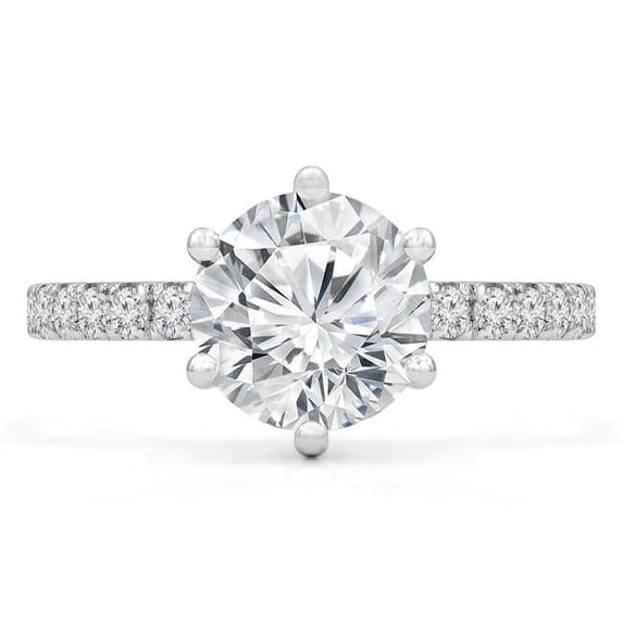 2 CTW Round Diamond Hidden Halo Solitaire Engagement Ring with Accents in 14K White Gold - Size 3