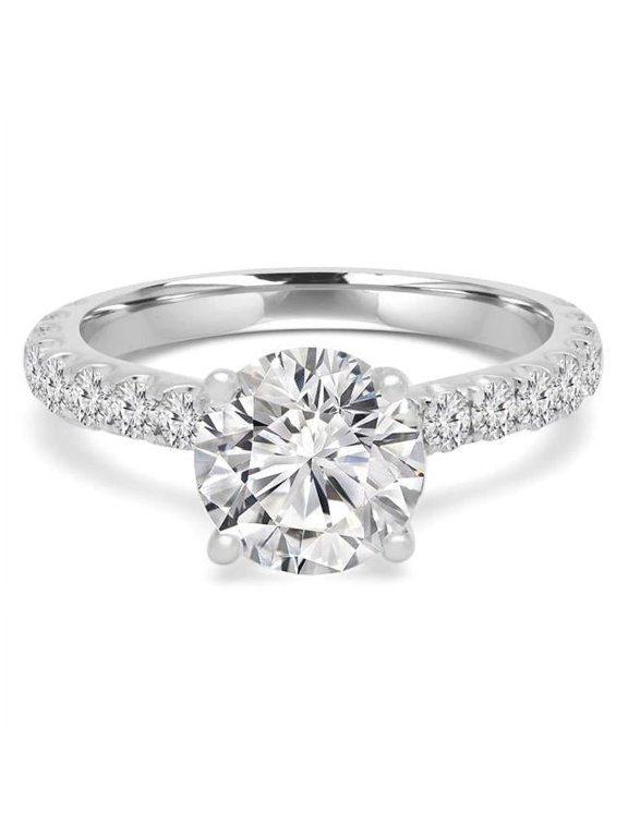 2 CTW Round Lab Created Diamond Cathedral Solitaire with Accents Engagement Ring in 14K White Gold - Size 5.5