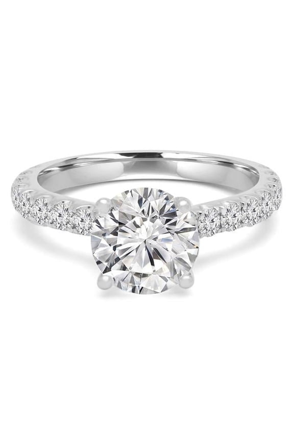 2 CTW Round Lab Created Diamond Cathedral Solitaire with Accents Engagement Ring in 14K White Gold - Size 5.5