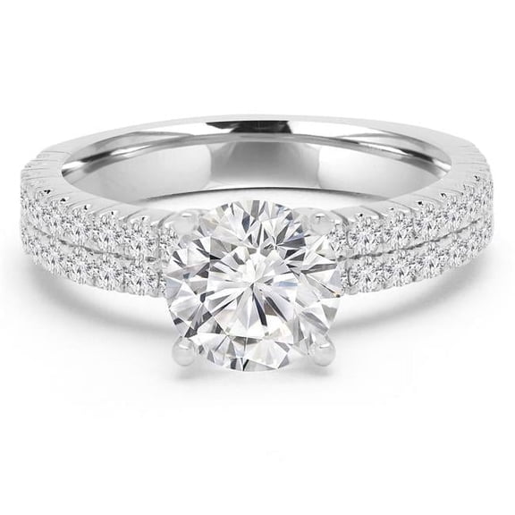 2 CTW Round Lab Created Diamond Two-Row Solitaire with Accents Engagement Ring in 14K White Gold - Size 5