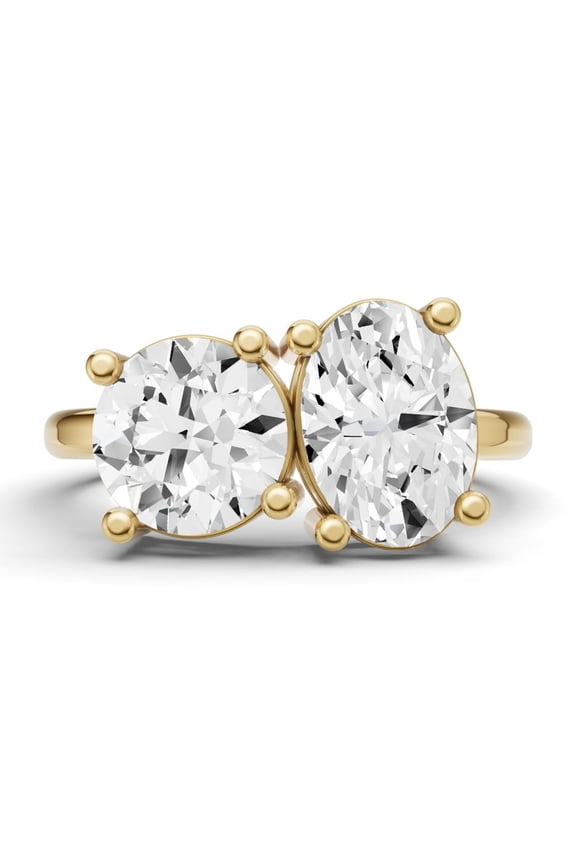 2 CTW Round and Oval Cut Lab-Grown Diamond Two-Stone Ring in 14K Yellow Gold (Ring Size: 10)