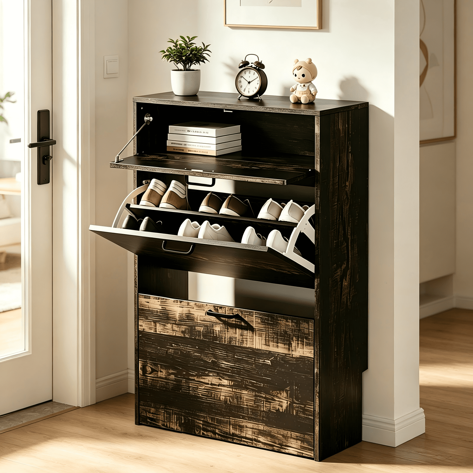 2-Cabinet 1-Drawer Shoe Cabinet Space-Saving Entryway Organizer