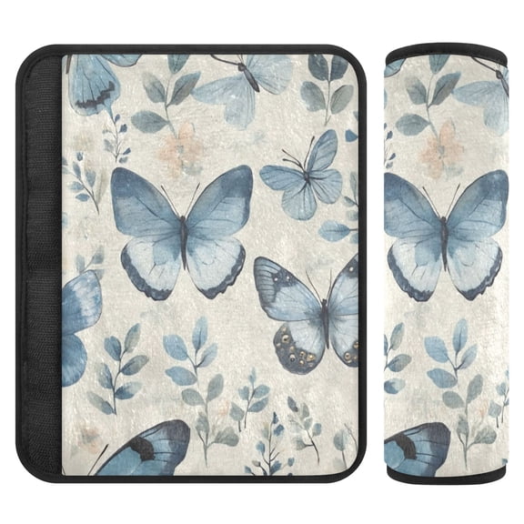 2 Car Seat Belt Covers M Size 10*7.7 Inches Car Seat Belt Shoulder Pad Backpack Shoulder Pad Stroller Belt Cover Big Blue Butterfly Seamless