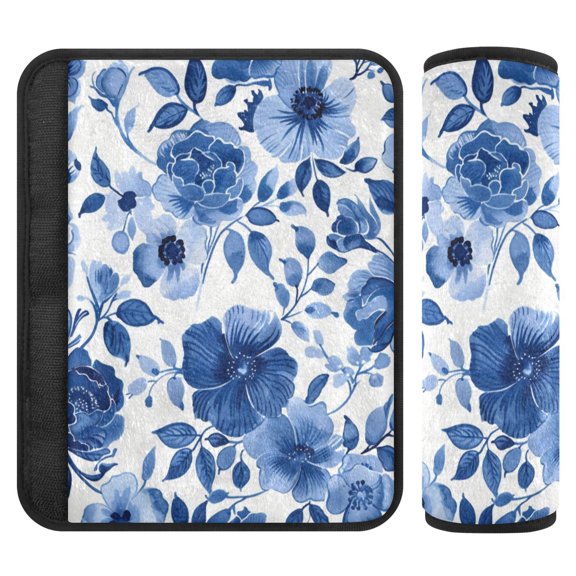 2 Car Seat Belt Covers M Size 10*7.7 Inches Car Seat Belt Shoulder Pad Backpack Shoulder Pad Stroller Belt Cover Big Dark Blue Flowers