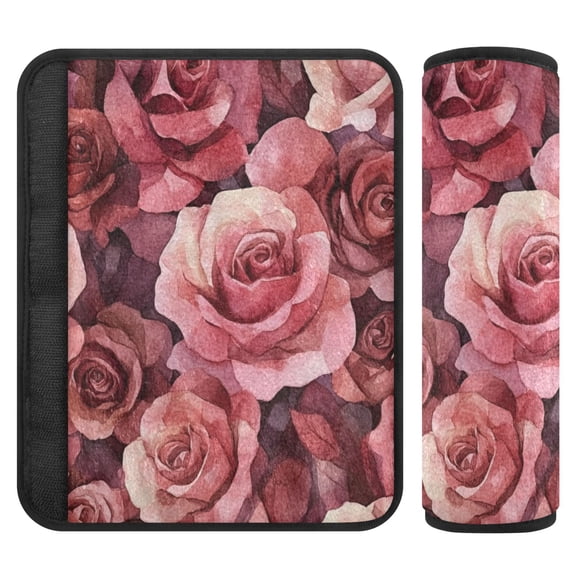 2 Car Seat Belt Covers M Size 10*7.7 Inches Car Seat Belt Shoulder Pad Backpack Shoulder Pad Stroller Belt Cover Cartoon Maroon Roses