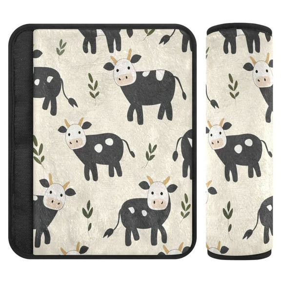 2 Car Seat Belt Covers S Size 6.5*6.5 Inches Car Seat Belt Shoulder Pad Backpack Shoulder Pad Stroller Belt Cover Black Cow