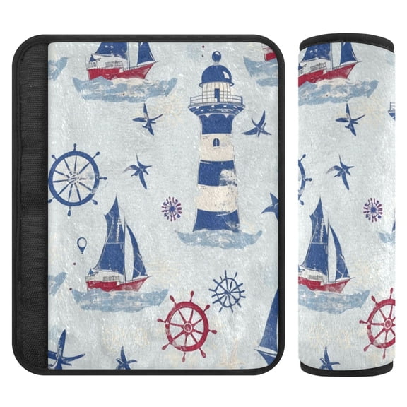 2 Car Seat Belt Covers S Size 6.5*6.5 Inches Car Seat Belt Shoulder Pad Backpack Shoulder Pad Stroller Belt Cover Cartoon Lighthouse and Boat