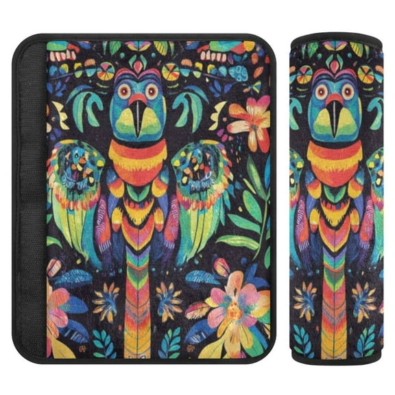 2 Car Seat Belt Covers S Size 6.5*6.5 Inches Car Seat Belt Shoulder Pad Backpack Shoulder Pad Stroller Belt Cover Green Parrot