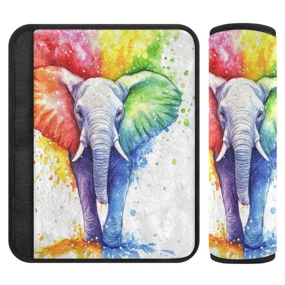 2 Car Seat Belt Covers S Size 6.5*6.5 Inches Car Seat Belt Shoulder Pad Backpack Shoulder Pad Stroller Belt Cover Watercolor Elephant Pattern
