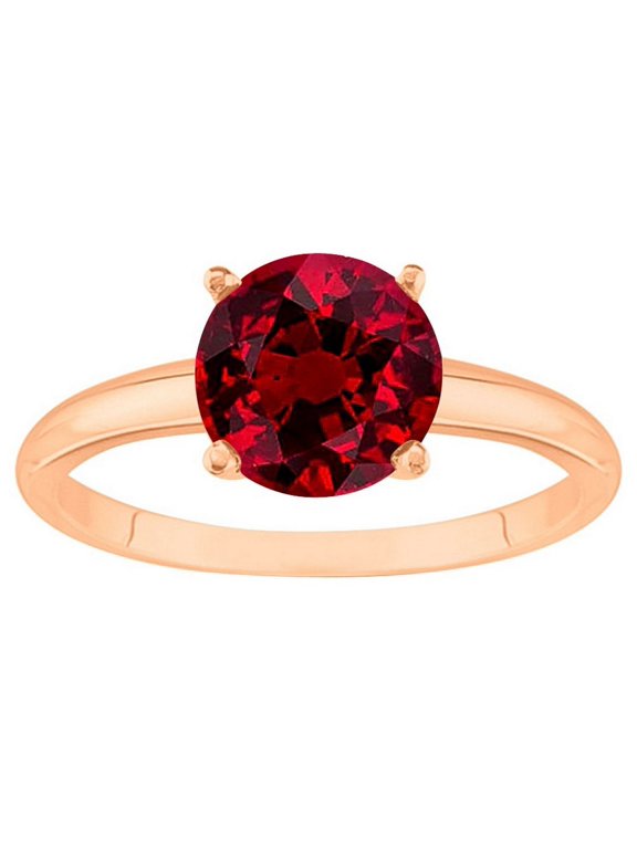 2 Carat 14K Rose Gold Round Ruby 4 Prong Solitaire Diamond Engagement Ring (AAA Quality)