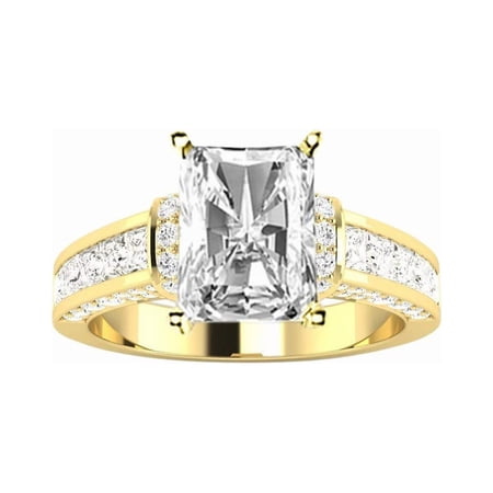 2 Carat 14K Yellow Gold LAB GROWN Diamond Contemporary Channel Set Princess And Pave Round Cut Radiant Cut Diamond Engagement Ring (E-F Color VS1-VS2 Clarity) Size: 5