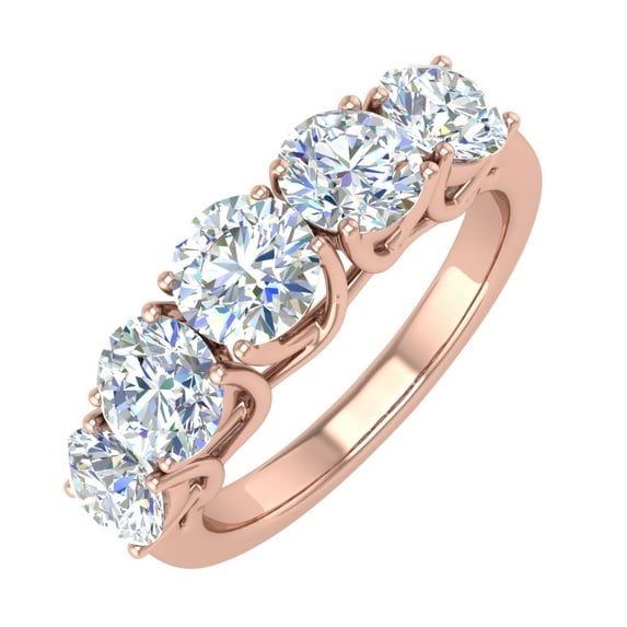 2 Carat 5-Stone Diamond Wedding Band Ring in 14K Rose Gold (Ring Size 5)