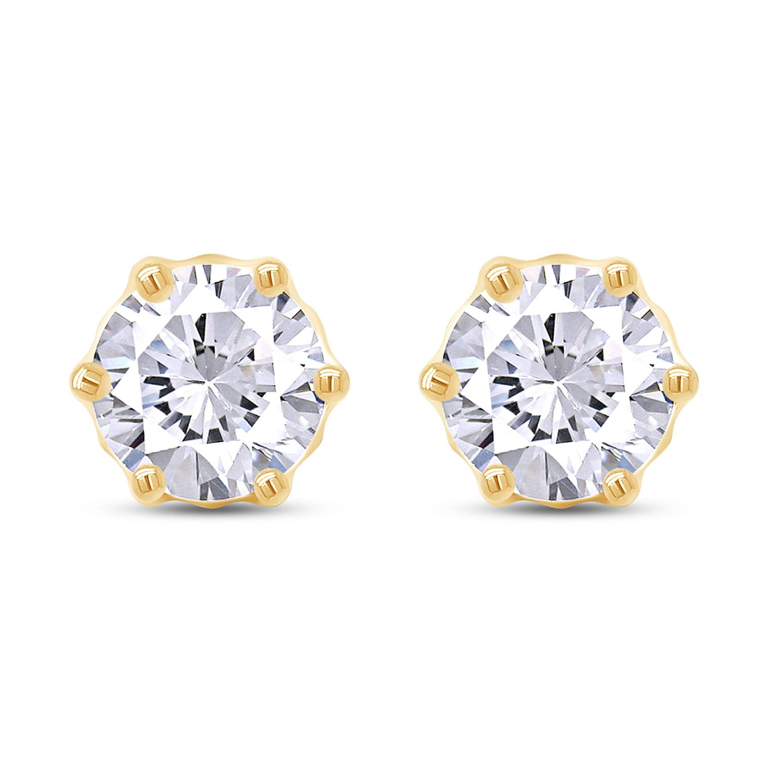 2 Carat 6.5MM Lab Created Moissanite Stud Earring In 18K Yellow Gold Over Sterling silver