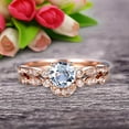 thumbnail image 1 of 2 Carat 6mm Round Cut Aquamarine Bridal Set Engagement Ring With Matching Band 10k Rose Gold Art Deco Vintage Look, 1 of 5