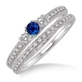thumbnail image 1 of 2 Carat 6mm Round Cut Blue Sapphire Moissanite Diamond Engagement Ring Three Stone Bridal Set On 10K White Gold, 1 of 3