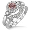 thumbnail image 1 of 2 Carat 6mm Round Cut Morganite And Diamond Moissanite Engagement Ring In 10K White Gold, 1 of 2