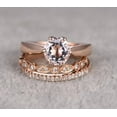 thumbnail image 1 of 2 Carat 6mm Round Cut Morganite Ring with Diamond Moissanite Trio Ring Set with 1 Engagement Ring and 2 Wedding Bands with 18k Gold Plating, 1 of 4