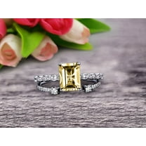 2 Carat 7x5mm Emerald Cut 10k White Gold Champagne Diamond Moissanite Engagement Ring Bridal Set