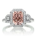 thumbnail image 1 of 2 Carat 7x5mm Emerald Cut Morganite Halo Engagement Ring on 10k White Gold, 1 of 1