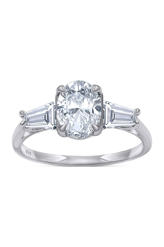 2 Carat 8X6MM Oval & Tapered Cut Lab Created Moissanite Diamond 3-Stone Engagement Ring For Women In 14K White Gold Over Sterling Silver (VVS1 Clarity, 2.00 Cttw)-7