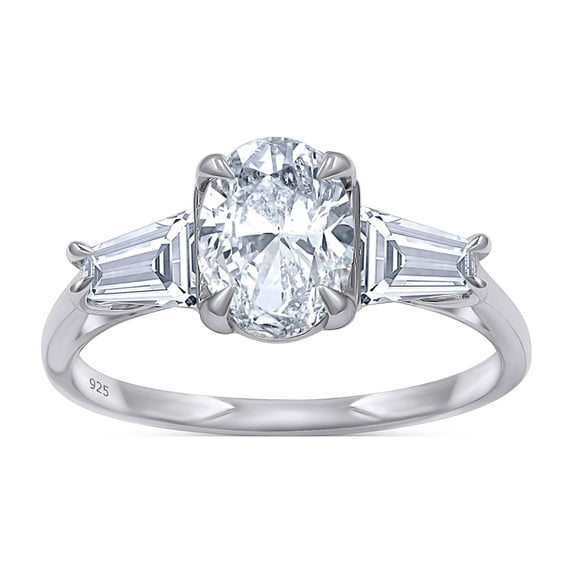 2 Carat 8X6MM Oval & Tapered Cut Lab Created Moissanite Diamond 3-Stone Engagement Ring For Women In 14K White Gold Over Sterling Silver (VVS1 Clarity, 2.00 Cttw)-9