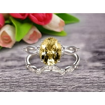 2 Carat 8x6mm Oval Cut Champagne Diamond Moissanite Bridal Ring Set With Curved Loop Stacking Matching Wedding Band On 10k White Gold