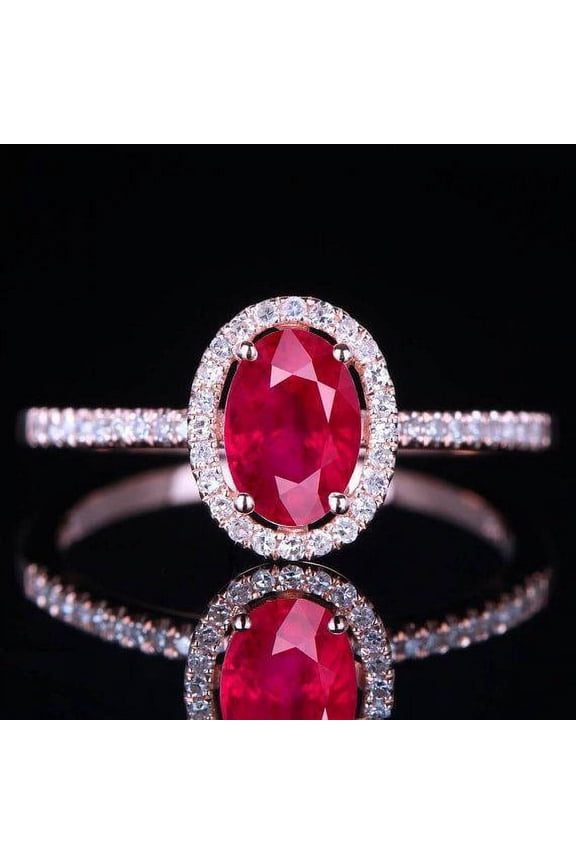 2 Carat 8x6mm Oval Cut Red Ruby And Moissanite Diamond Engagement Ring in 10k Rose Gold for Women on Sale