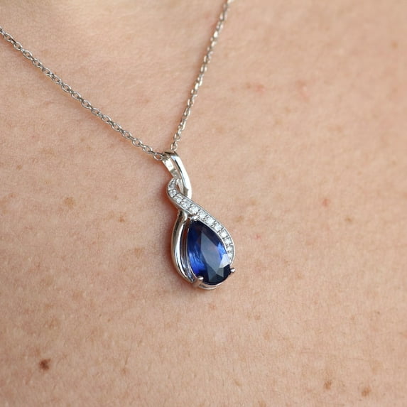 2 Carat 925 Sterling Silver Blue Created Sapphire Pendant Necklace for ...