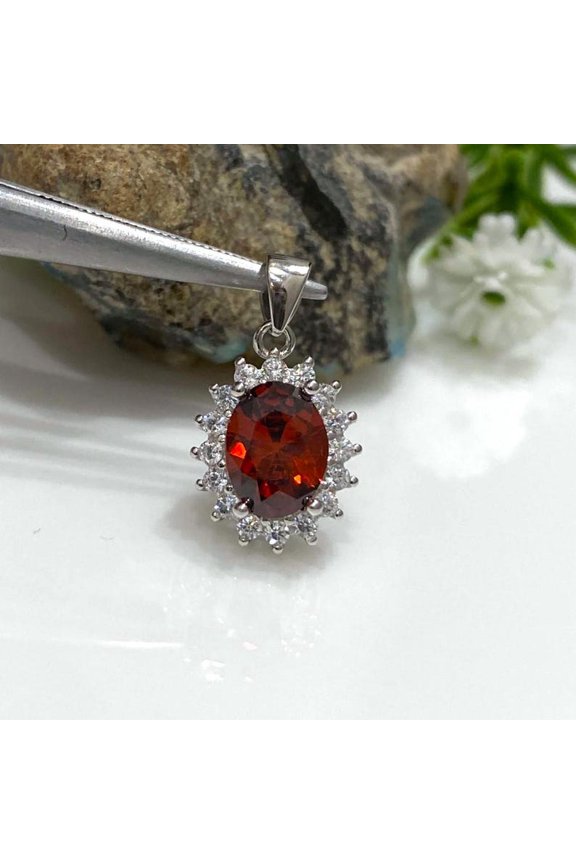 2 Carat 925 Sterling Silver Oval Cut Red Garnet Pendant Necklace for Women, January Birthstone Jewelry