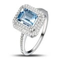 thumbnail image 1 of 2 Carat Aquamarine Emerald Cut And Moissanite Diamond Double Halo Engagement Ring In 10K White Gold, 1 of 4