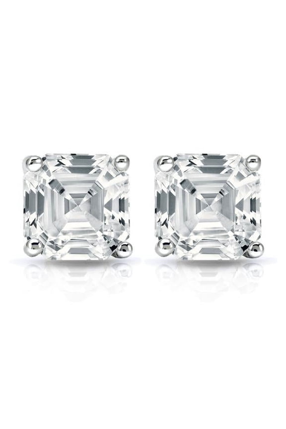 2 Carat Asscher Solitaire Diamond Stud Earrings | IGI Certified Lab Grown Diamond Stud | 14K White Gold | G - VS2 | Screw Backs