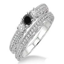 2 Carat Black Diamond Antique Bridal set on 10k White Gold