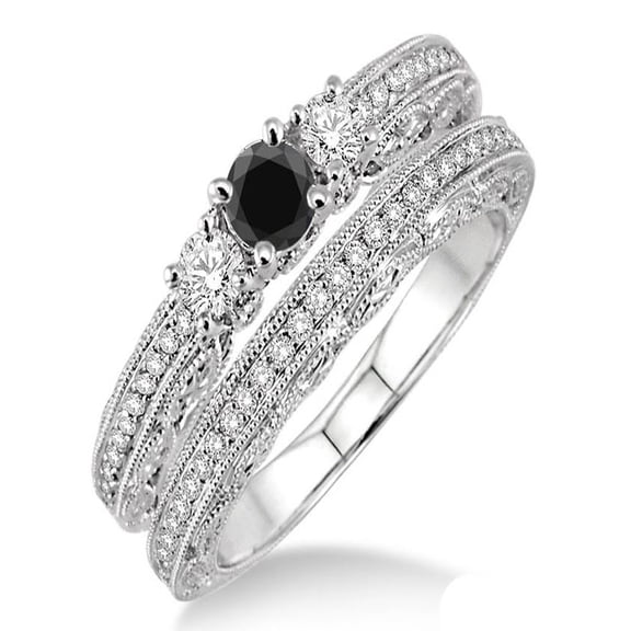 2 Carat Black Diamond Antique Bridal set on 10k White Gold